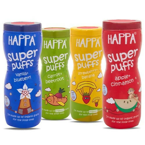 Happa Organic Multigrain Super Puffs Combo Of 4 (8 Months+) | Grocsy