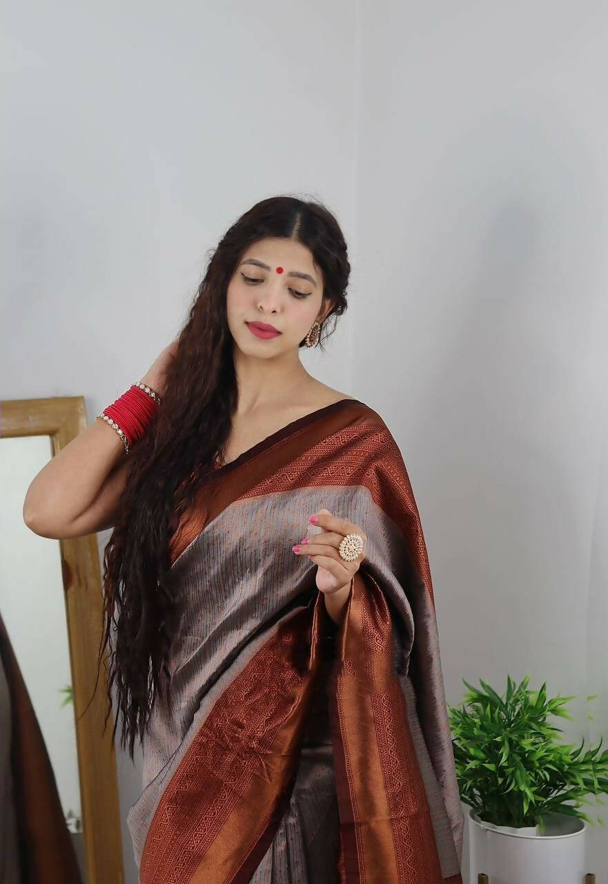 DEIANA'S Beautiful Designer Golden zari Soft Lichi Silk Saree - Cream | Grocsy