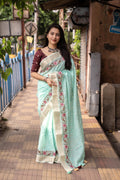Blue Pure Linen Woven Design Saree with Unstitched Blouse - A2M | Grocsy