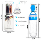 Goodmunchkins Stainless Steel Feeding Bottle & Spoon Food Feeder Anti Colic Silicone Nipple Combo-(Blue,300ml) | Grocsy