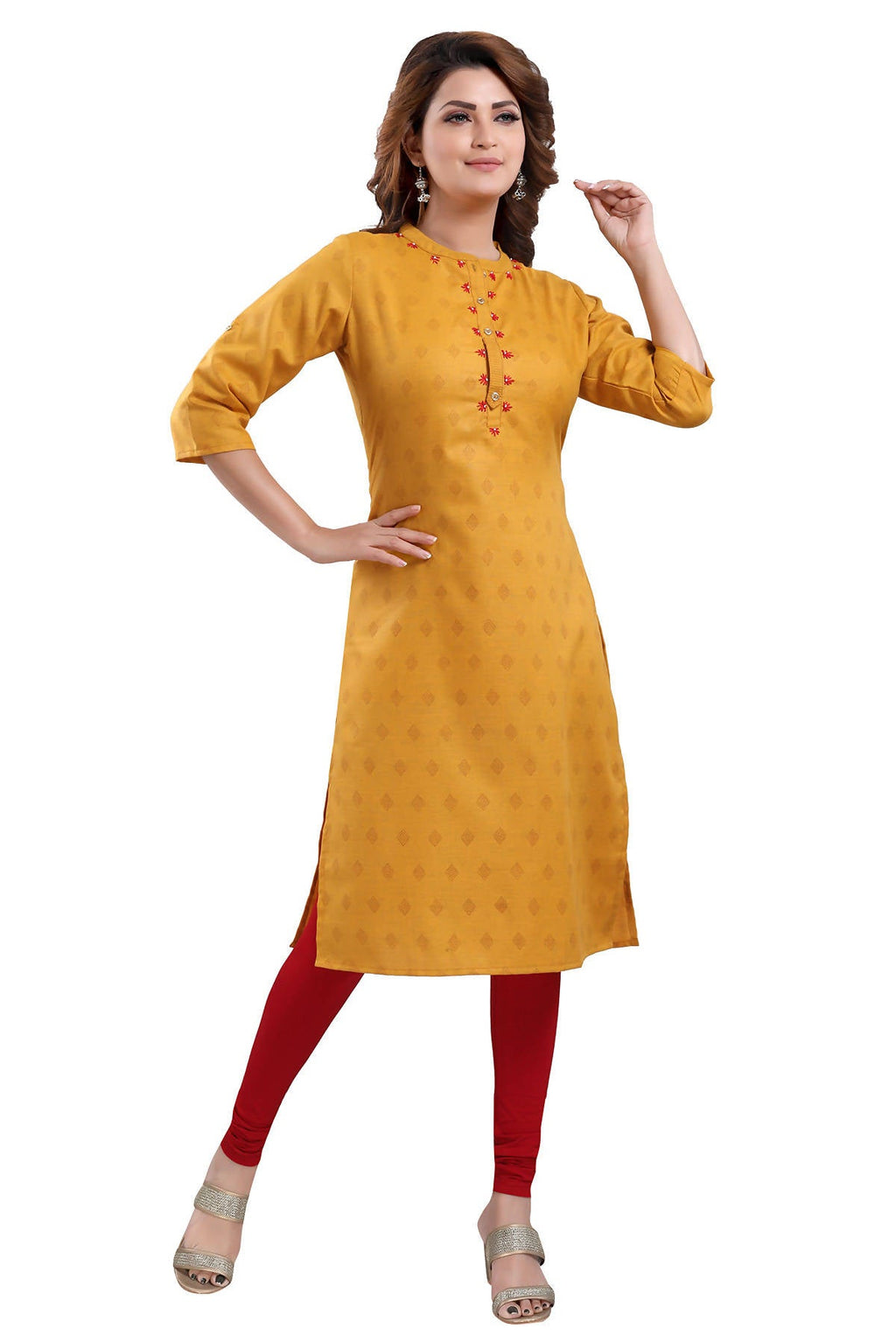 Snehal Creations Mustard Casual Cotton Printed Ladies Kurti | Grocsy