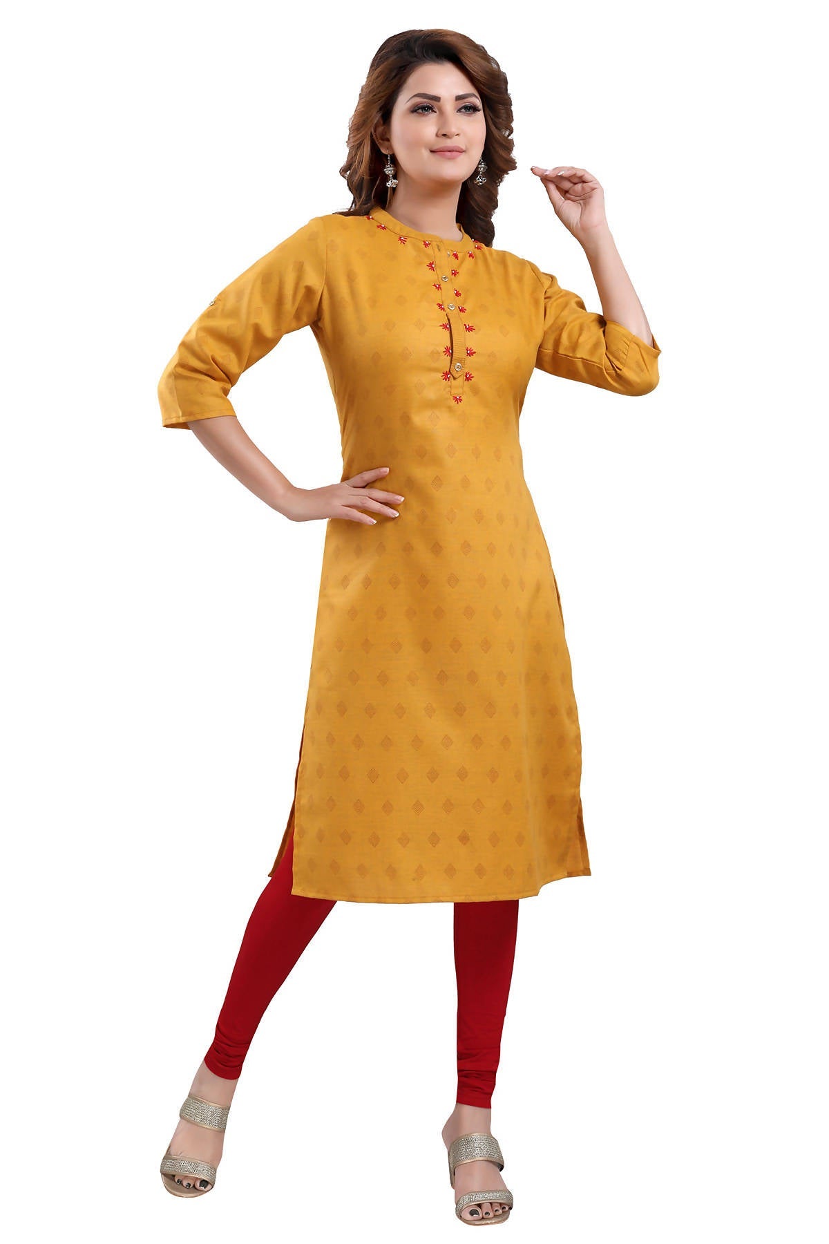 Snehal Creations Mustard Casual Cotton Printed Ladies Kurti | Grocsy