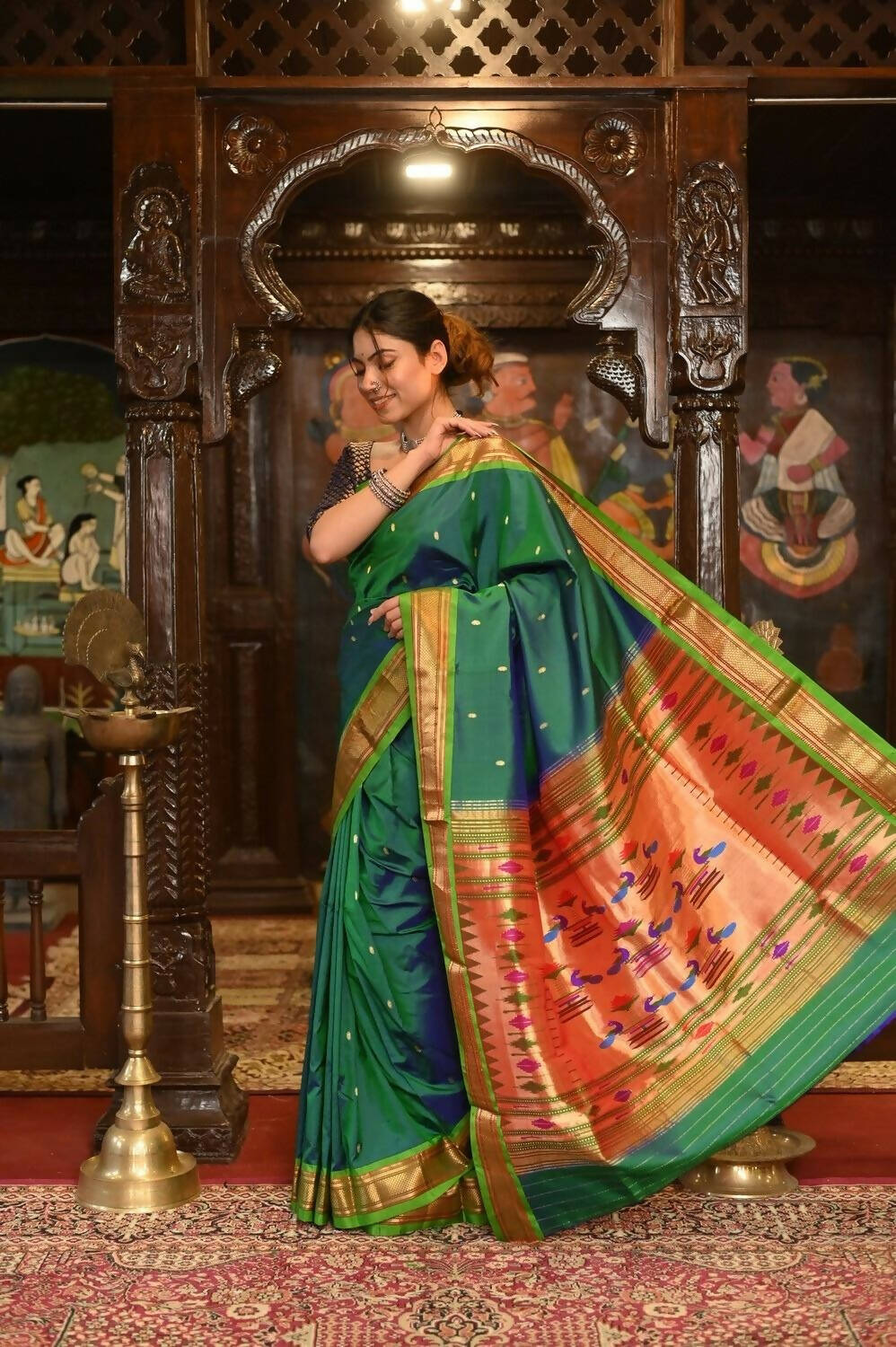 Very Much Indian Pure Silk Paithani - Dual Tone Blue Green | Grocsy