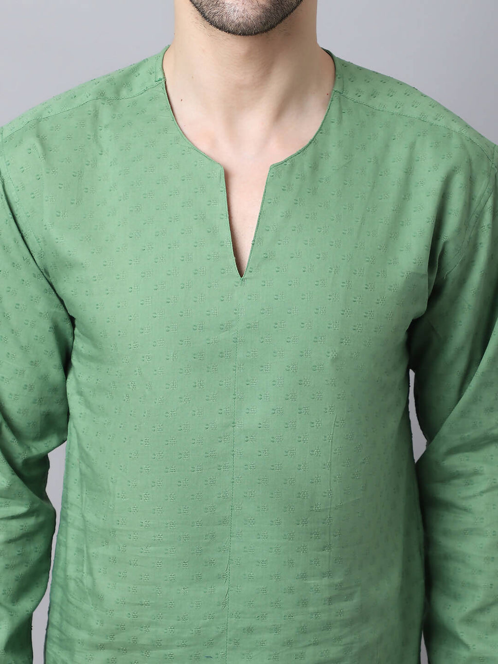 Even Apparels Green Pure Cotton Round Neck Slit Men's Kurta | Grocsy