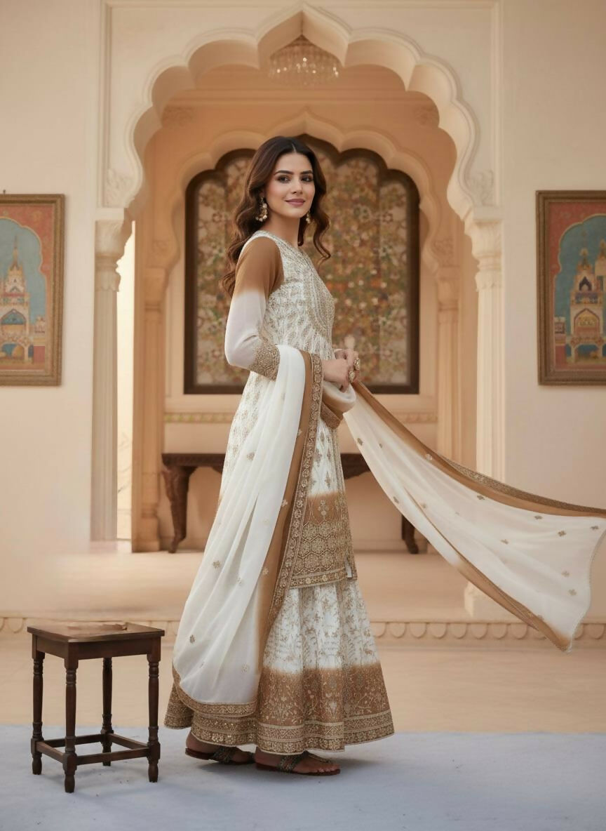 Teeya Creation Multi Color Star Georgette Heavy Embroidery Work Functional Wear Salwar Suit | Grocsy