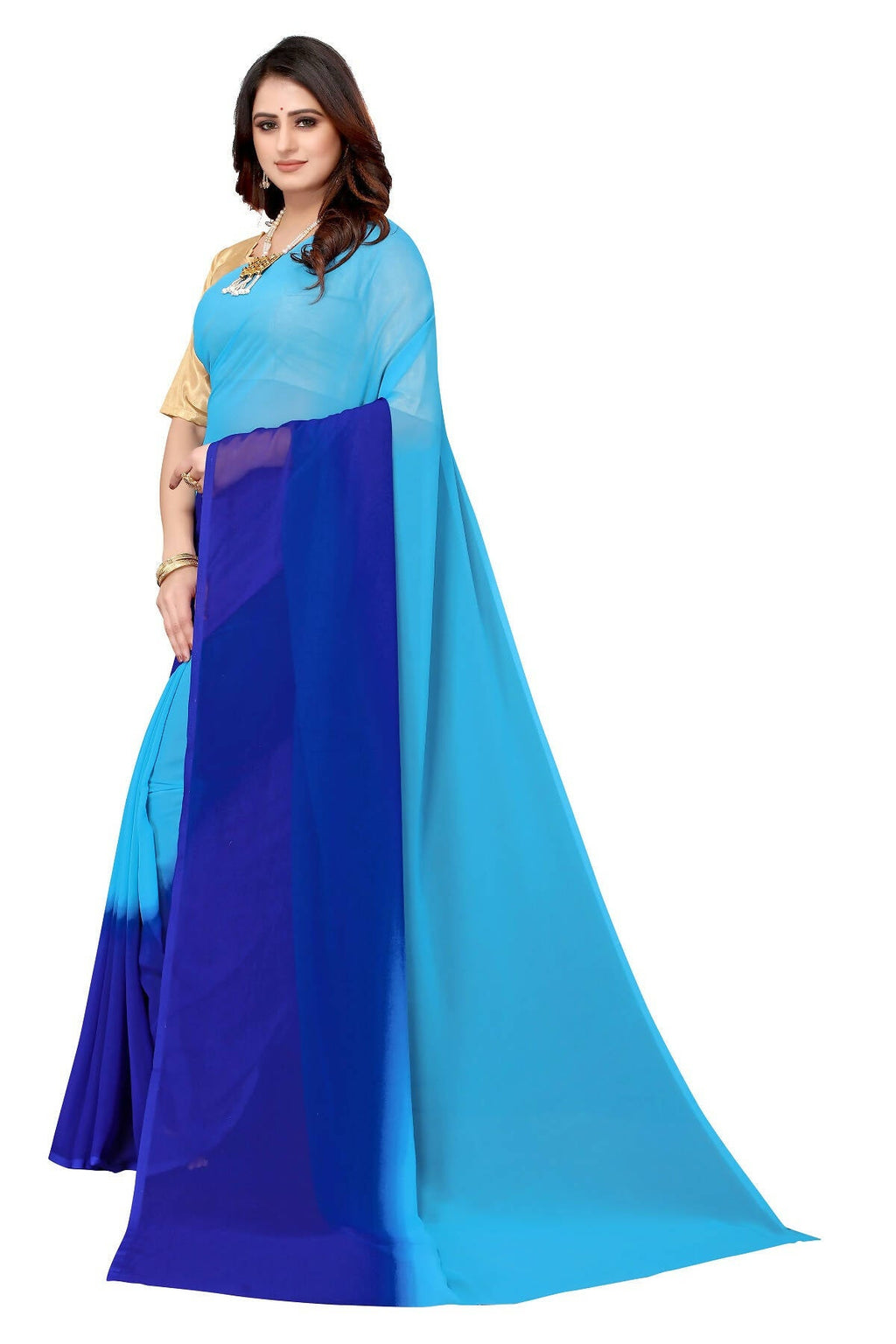 Vamika Blue Half N Half Georgette Saree | Grocsy