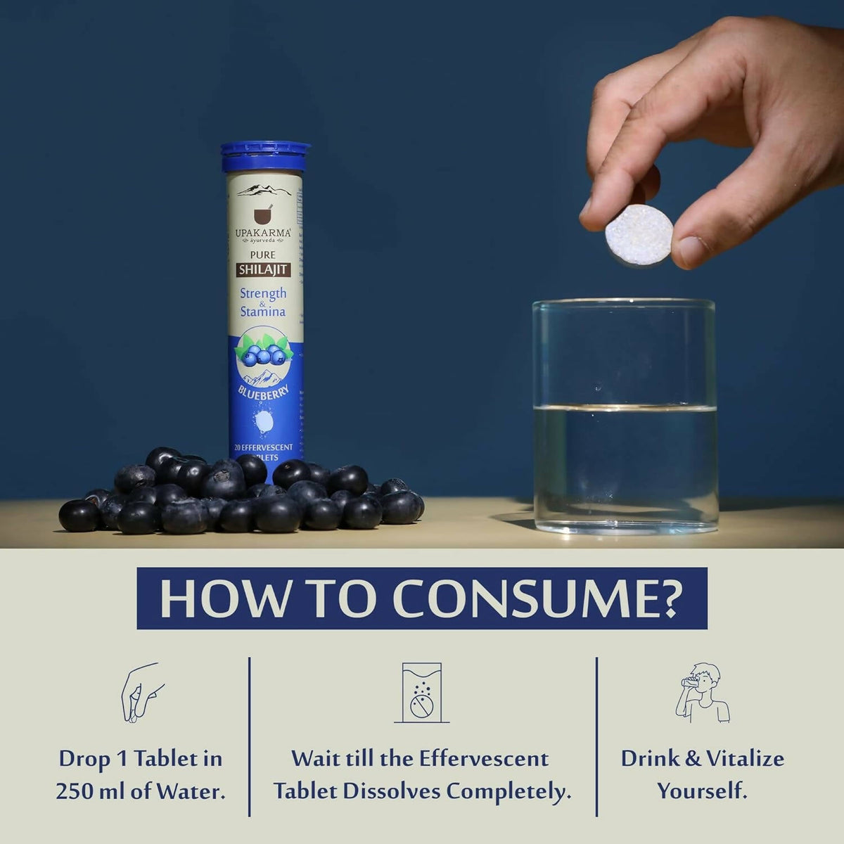 Upakarma Ayurveda Pure SJ Effervescent Tablets in 3 Unique Flavors (Pure SJ, Orange & Blueberry) Combo | Grocsy