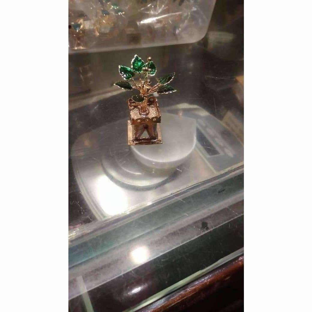 Silver and Gold Coated Decorative Tulsi Item with Green Leaf -Small Size / Tulsi Kota - Small Size | Grocsy
