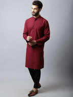Even Apparels Maroon Color Linen Pure Cotton Men's Kurta With Side Placket (SLD1182) | Grocsy