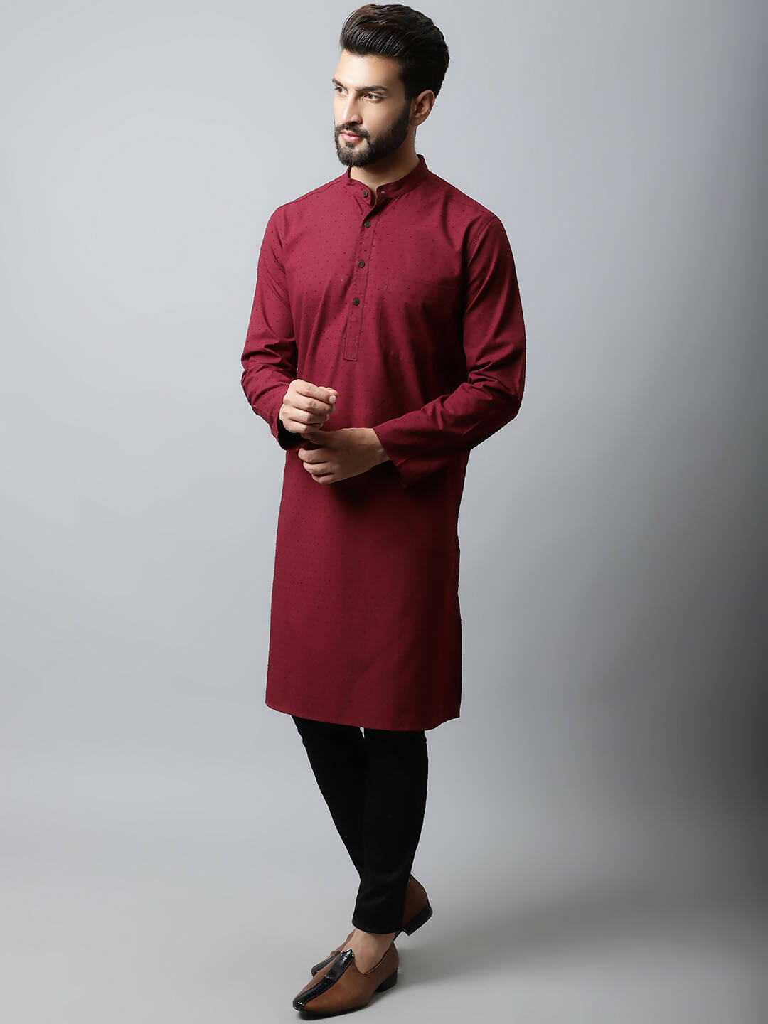 Even Apparels Maroon Color Linen Pure Cotton Men's Kurta With Side Placket (SLD1182) | Grocsy