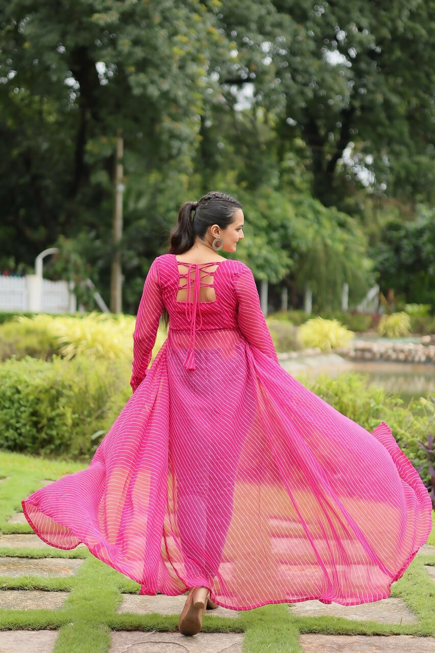 Vastranavya Pink Navratri Special Kutchi Patch Work with Leheriya Printed Kurti | Grocsy
