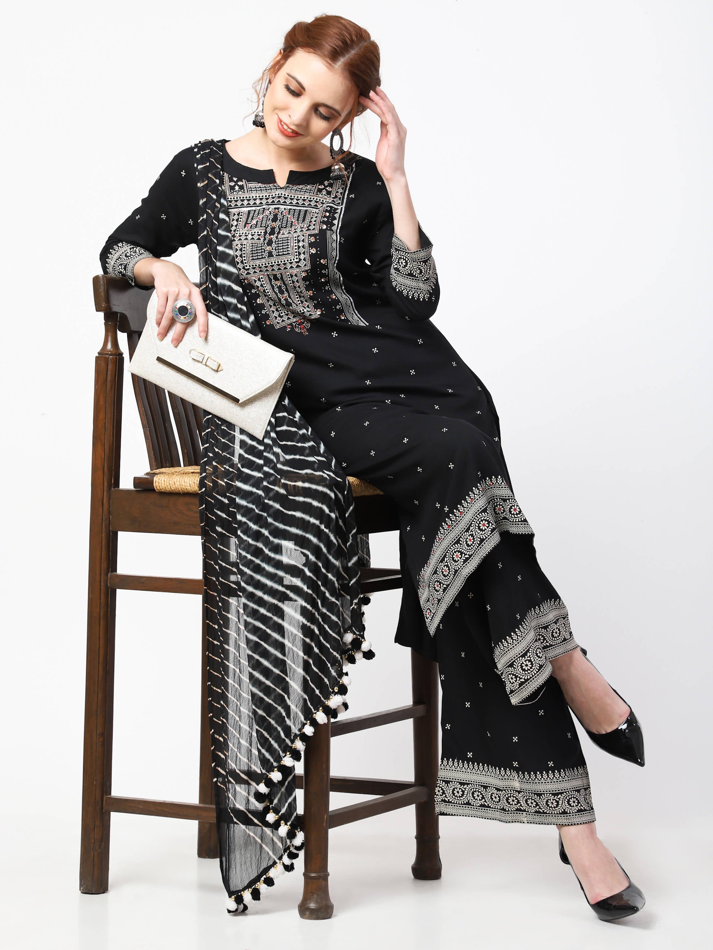 Cheera Kurta Palazzo With Leheria Dupatta set (CH105KPD) | Grocsy