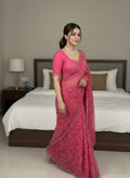 Teeya Creation Womens New Simply Daily Wear Georgette Saree-Pink | Grocsy