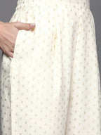 Ahalyaa Women Printed Pleated Kurta with Trousers - Off White Color | Grocsy