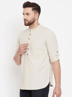Even Apparels Beige Pure Cotton Men's Kurta With Band Collar | Grocsy