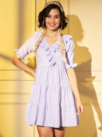 Purple Viscose Texture Flared Dress - Shivani | Grocsy