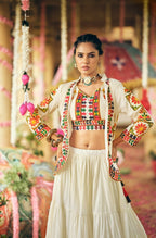 Teeya Creation Off White Colour Pure Cotton Embroidery Work Fully Stitched Navratry Lahenga | Grocsy
