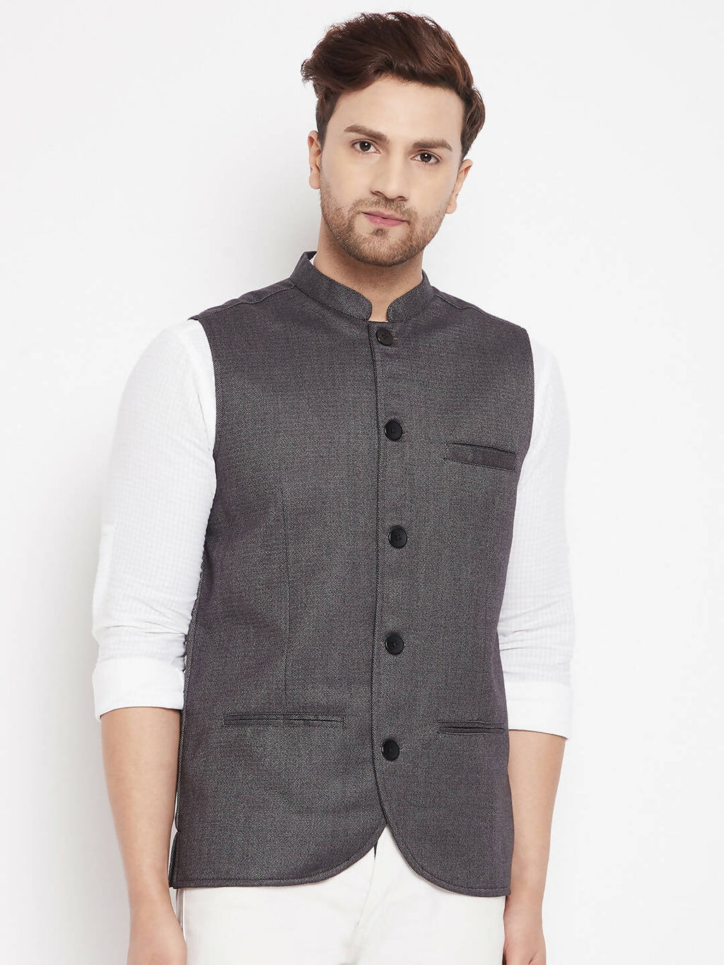 Even Apparels Grey Merino Men Woven Nehru Jacket PW685 | Grocsy