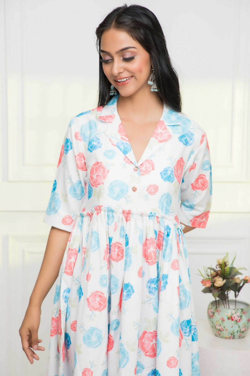 Myshka Women Multi - Floral Rayon A-Line V-Neck Dress | Grocsy