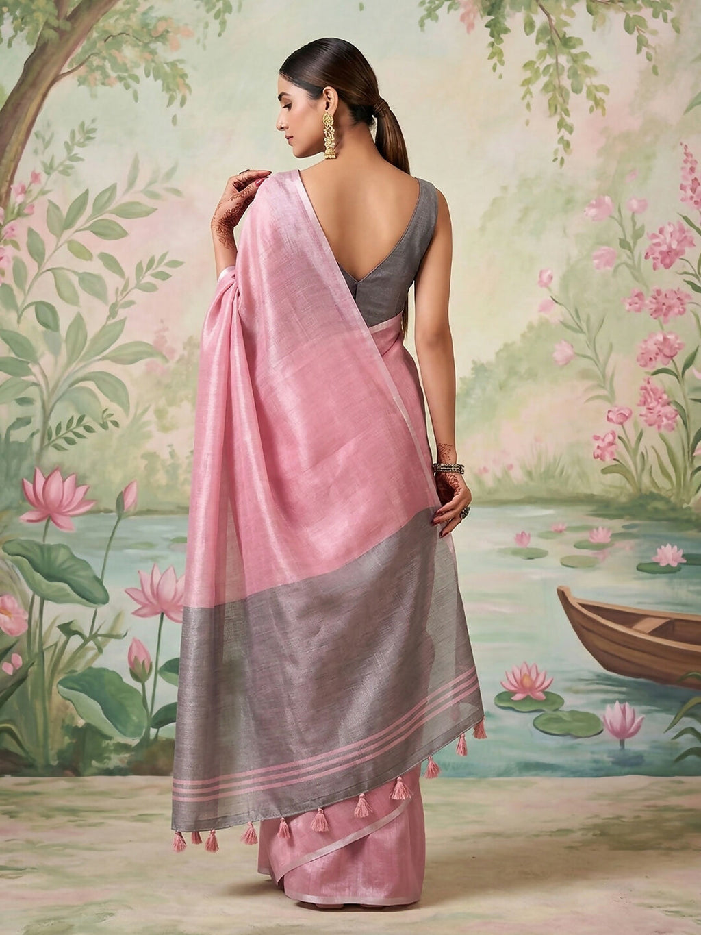 Shree Shyam Fashion Light Pink Tissue Silk Saree | Grocsy
