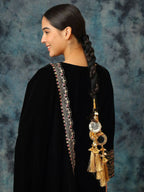 Ruby Raang Gold Gota Pati Work And Threads With Pearls And Black Thread And Mirrors | Grocsy