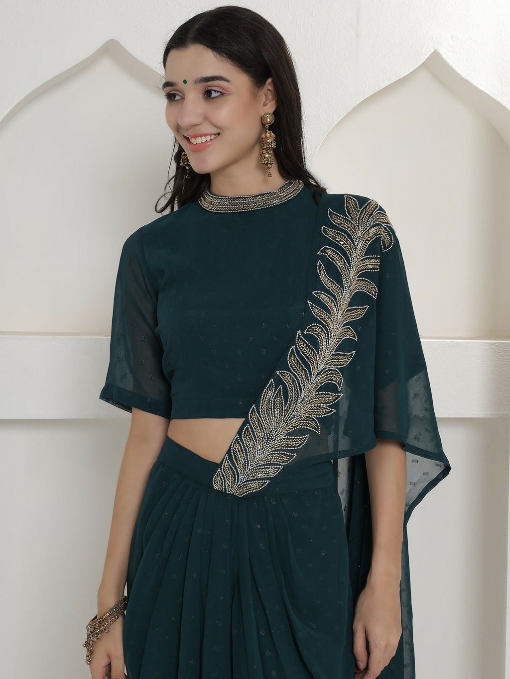 Joban Fashion Green Georgette Drape Skirt Set | Grocsy