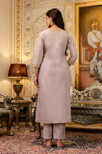 The52 Lavender Women's Beautiful Viscose Shimmer Fabric Embroidered Work Straight Kurta Pant and Dupatta Set | Grocsy