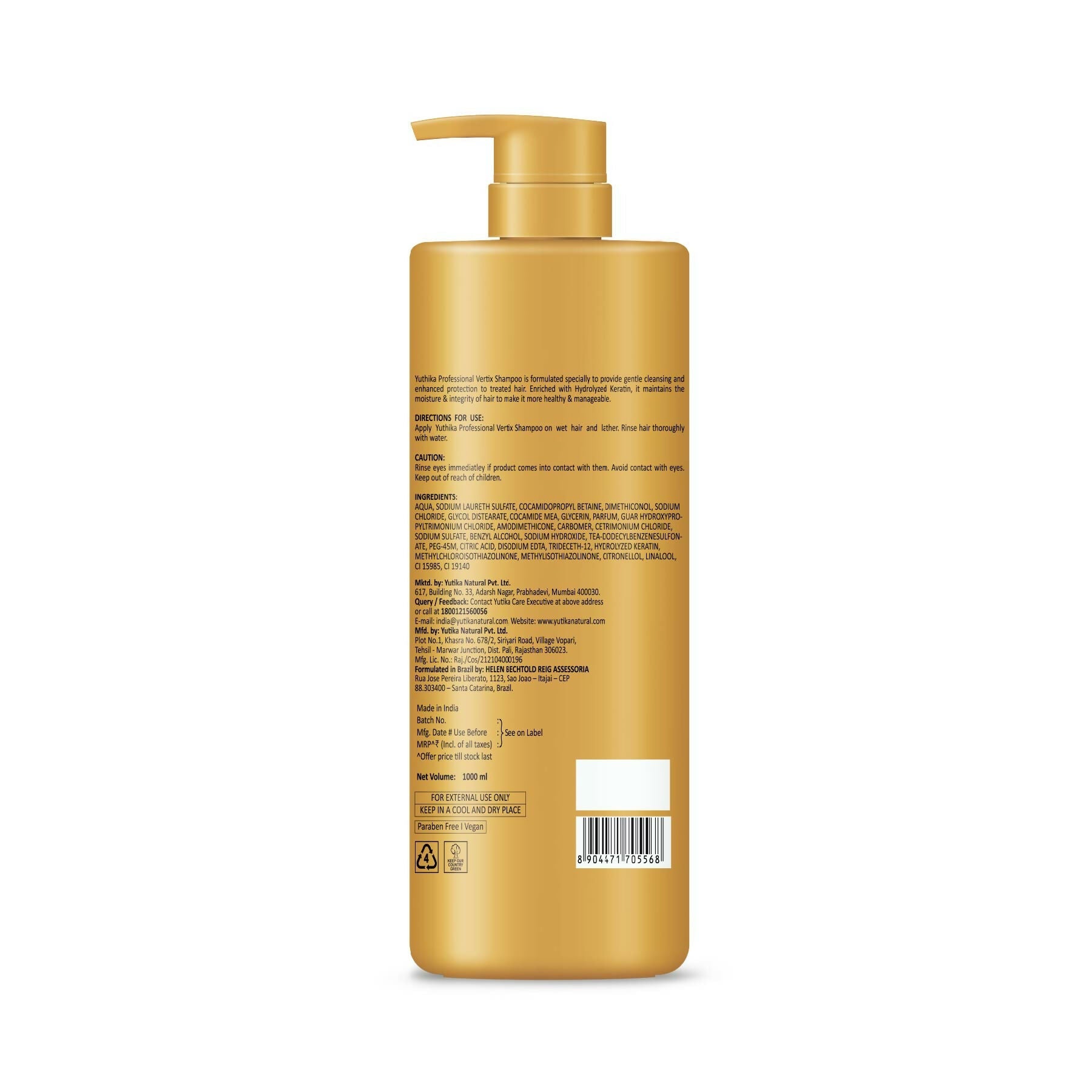 Yuthika Professional Vertix Hydrolyzed Keratin Shampoo | Grocsy