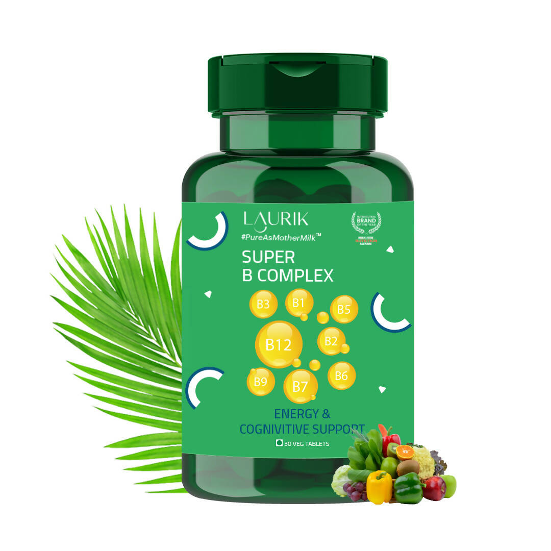 Laurik Vitamin B Complex Tablets With Vegetable B1, B2, B3, B5, B6, B7, B9 & B12 | Hair Growth, Energy & Immunity,Skin | Grocsy