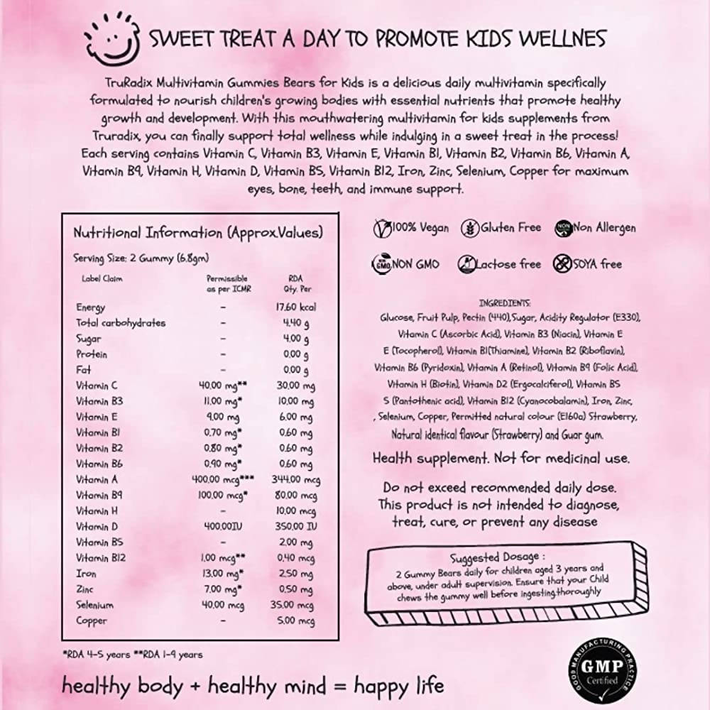Truradix Kids Multivitamin Gummies-Strawberry Flavor | Grocsy