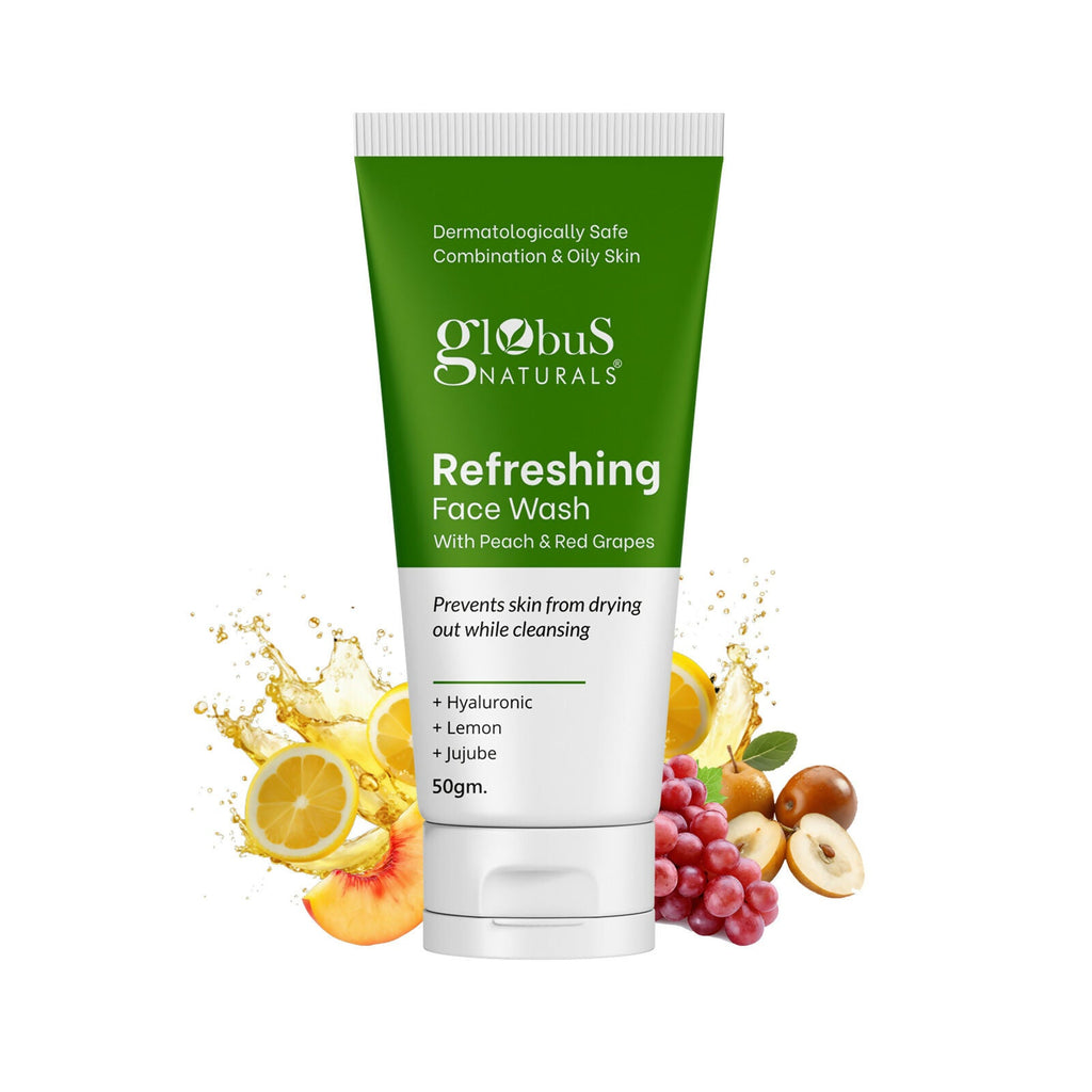 Globus Naturals Refreshing Face Wash with Peach & Red Grapes | Grocsy