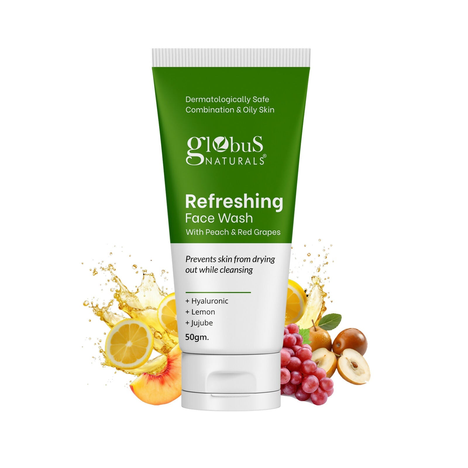 Globus Naturals Refreshing Face Wash with Peach & Red Grapes | Grocsy